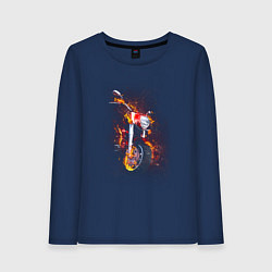 Лонгслив хлопковый женский Огненный мотоцикл, цвет: тёмно-синий