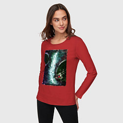 Лонгслив хлопковый женский Корабль и галактика, цвет: красный — фото 2