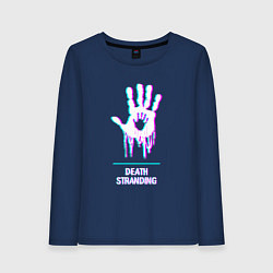 Лонгслив хлопковый женский Death Stranding в стиле glitch и баги графики, цвет: тёмно-синий
