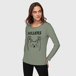 Лонгслив хлопковый женский The Killers - rock cat, цвет: авокадо — фото 2