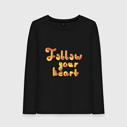 Лонгслив хлопковый женский Follow your heart, цвет: черный