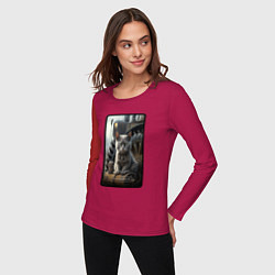 Лонгслив хлопковый женский Челябинск котик, цвет: маджента — фото 2