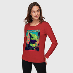 Лонгслив хлопковый женский Ядовитый покемон - бульбазавр, цвет: красный — фото 2