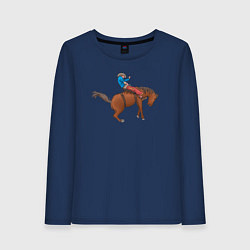 Лонгслив хлопковый женский Наездник и конь вместе, цвет: тёмно-синий