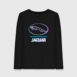 Лонгслив хлопковый женский Значок Jaguar в стиле glitch, цвет: черный