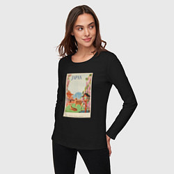 Лонгслив хлопковый женский Японский винтаж с оленями, цвет: черный — фото 2