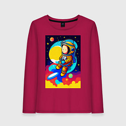 Лонгслив хлопковый женский Маленький космонавт, цвет: маджента