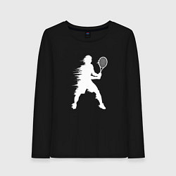 Лонгслив хлопковый женский Белый силуэт теннисиста, цвет: черный