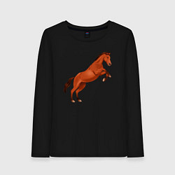 Лонгслив хлопковый женский Англо-арабская лошадь, цвет: черный