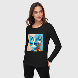 Лонгслив хлопковый женский Кот в темных очках Пикассо, цвет: черный — фото 2