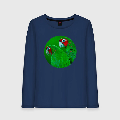 Женский лонгслив Два зелёных попугая / Тёмно-синий – фото 1