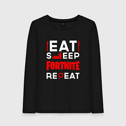 Лонгслив хлопковый женский Надпись eat sleep Fortnite repeat, цвет: черный