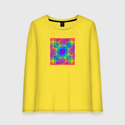 Лонгслив хлопковый женский Цветные квадраты в квадрате, цвет: желтый