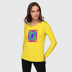 Лонгслив хлопковый женский Цветные квадраты в квадрате, цвет: желтый — фото 2