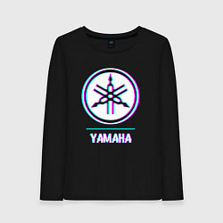 Лонгслив хлопковый женский Значок Yamaha в стиле glitch, цвет: черный