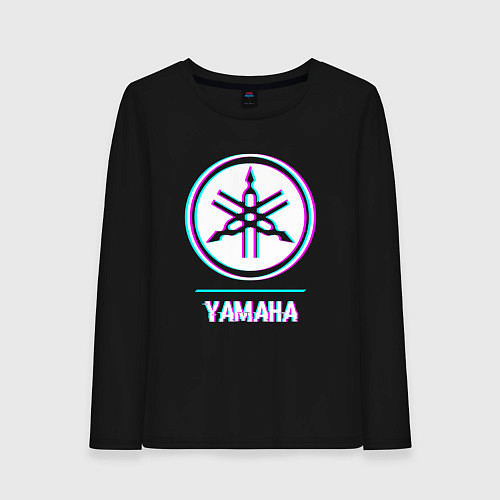 Женский лонгслив Значок Yamaha в стиле glitch / Черный – фото 1