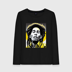 Лонгслив хлопковый женский Bob Marley Digital Art, цвет: черный