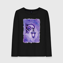 Лонгслив хлопковый женский Фиолетовый уличный фонарь, цвет: черный