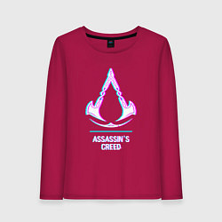 Лонгслив хлопковый женский Assassins Creed в стиле glitch и баги графики, цвет: маджента