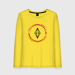 Лонгслив хлопковый женский Символ The Sims и красная краска вокруг, цвет: желтый