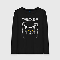 Лонгслив хлопковый женский Twenty One Pilots rock cat, цвет: черный