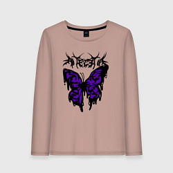 Лонгслив хлопковый женский Gothic black butterfly, цвет: пыльно-розовый