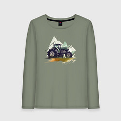 Лонгслив хлопковый женский Farming Simulator - Tractor and mountains, цвет: авокадо