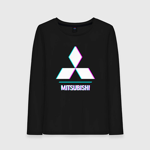 Женский лонгслив Значок Mitsubishi в стиле glitch / Черный – фото 1