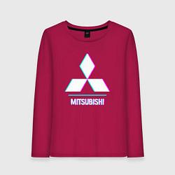 Лонгслив хлопковый женский Значок Mitsubishi в стиле glitch, цвет: маджента