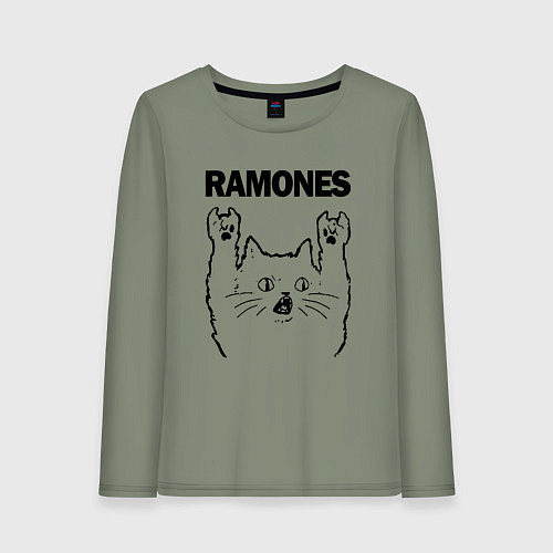 Женский лонгслив Ramones - rock cat / Авокадо – фото 1