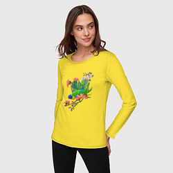 Лонгслив хлопковый женский Попугай кокосовый лорикет, цвет: желтый — фото 2