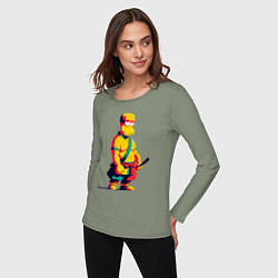 Лонгслив хлопковый женский Гомер Симпсон самурай - нейросеть, цвет: авокадо — фото 2