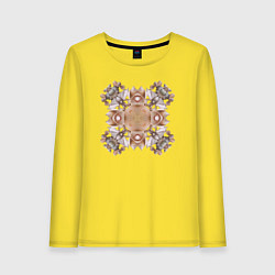 Лонгслив хлопковый женский Орнамент мозаика из ракушек бежевая, цвет: желтый