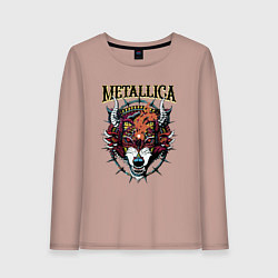Лонгслив хлопковый женский Metallica - wolfs muzzle - thrash metal, цвет: пыльно-розовый