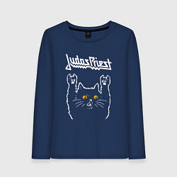 Лонгслив хлопковый женский Judas Priest rock cat, цвет: тёмно-синий