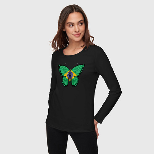 Женский лонгслив Бразилия бабочка / Черный – фото 3