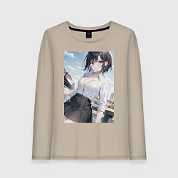Лонгслив хлопковый женский Anime girl in town, цвет: миндальный