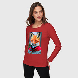 Лонгслив хлопковый женский Лисичка в модной куртке, цвет: красный — фото 2