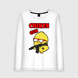 Лонгслив хлопковый женский Chicken machine gun, цвет: белый