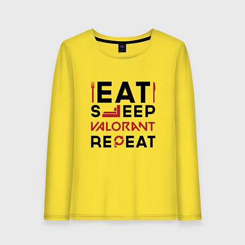 Женский лонгслив Надпись: eat sleep Valorant repeat / Желтый – фото 1