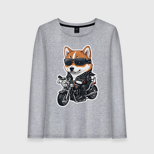 Женский лонгслив Shiba Inu собака мотоциклист / Меланж – фото 1