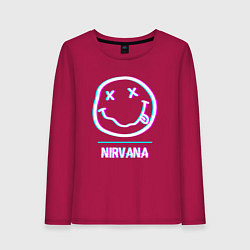 Лонгслив хлопковый женский Nirvana glitch rock, цвет: маджента