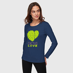 Лонгслив хлопковый женский Cactus love, цвет: тёмно-синий — фото 2