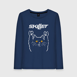 Лонгслив хлопковый женский Skillet rock cat, цвет: тёмно-синий