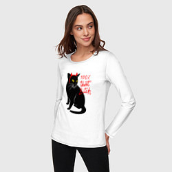 Лонгслив хлопковый женский Котик с рожками и надписью, цвет: белый — фото 2
