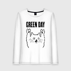 Лонгслив хлопковый женский Green Day - rock cat, цвет: белый