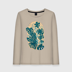 Лонгслив хлопковый женский Монстера Стэндлиана, цвет: миндальный