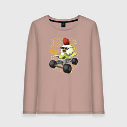 Лонгслив хлопковый женский Chicken Gun: цыпленок на квадроцикле, цвет: пыльно-розовый