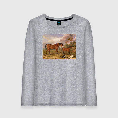 Женский лонгслив Две лошади и две собаки / Меланж – фото 1