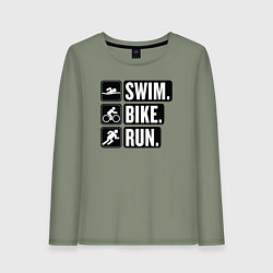 Лонгслив хлопковый женский Swim bike run, цвет: авокадо